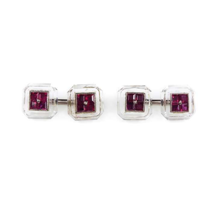 Pair of Art Deco ruby and rock crystal cufflinks